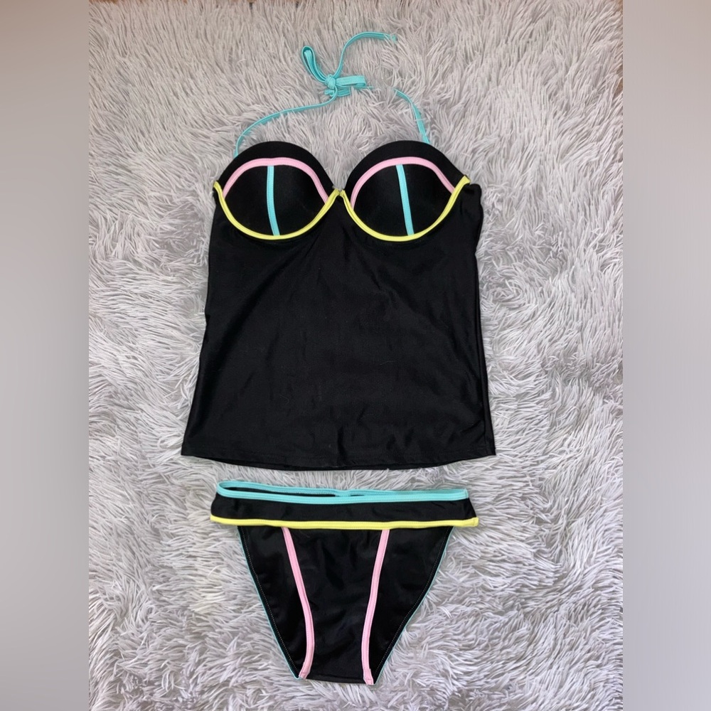 Bobbie Brooks Black Tankini Swimwear for Women Two Piece Swimsuit size Small